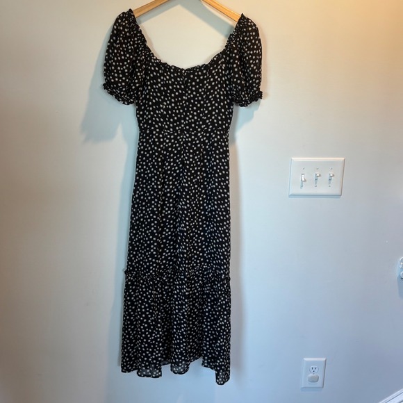 Forever 21 Women's Daisy Print Midi Dress Tie Front Short Sleeve‎ Black Size S - Picture 5 of 10